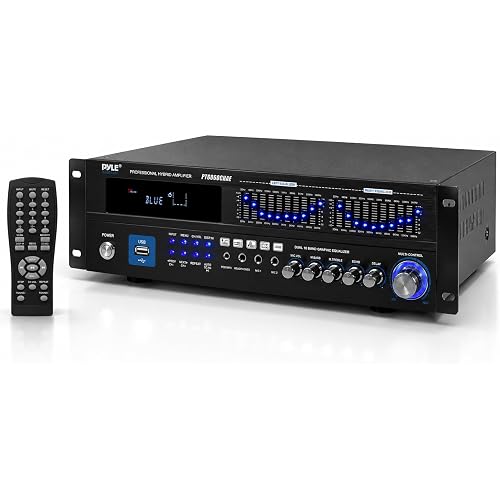 Pyle Bluetooth Hybrid Home Amplifier - 6-Channel 2000W Rack Mount Power Amplifier Receiver w/ Radio - Dual 10 Band EQ, Karaoke Microphone x2, USB, RCA, COAX, OPT, DVD Inputs, HiDef Input and Output