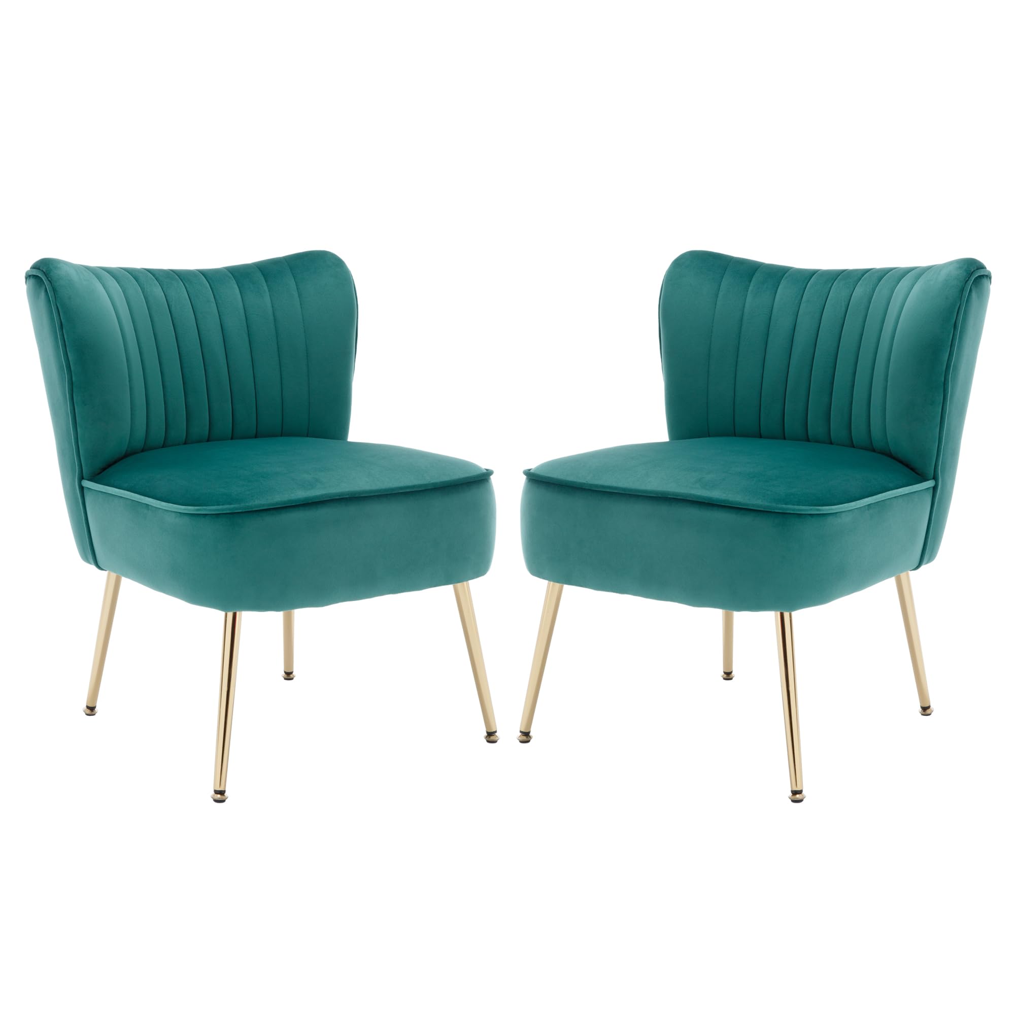 Homedraft Velvet Accent Chair Set of 2, Comfy Upholstered Side Chair with Gold Metal Legs and Padded Seat, Modern Small Corner Armless Living Room