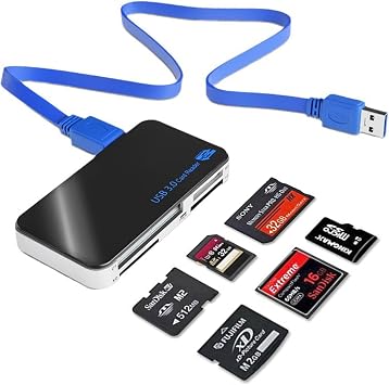 SD Card Reader 6 in 1 USB 3.0 Memory Card Reader SD, Micro SD/TF, CF, M2, XD/SM, UHS-I/UHS-II Cards 5Gpbs High Speed Transfer Portable SD Card Adapter for MacBook Pro/Air, Windows, PC