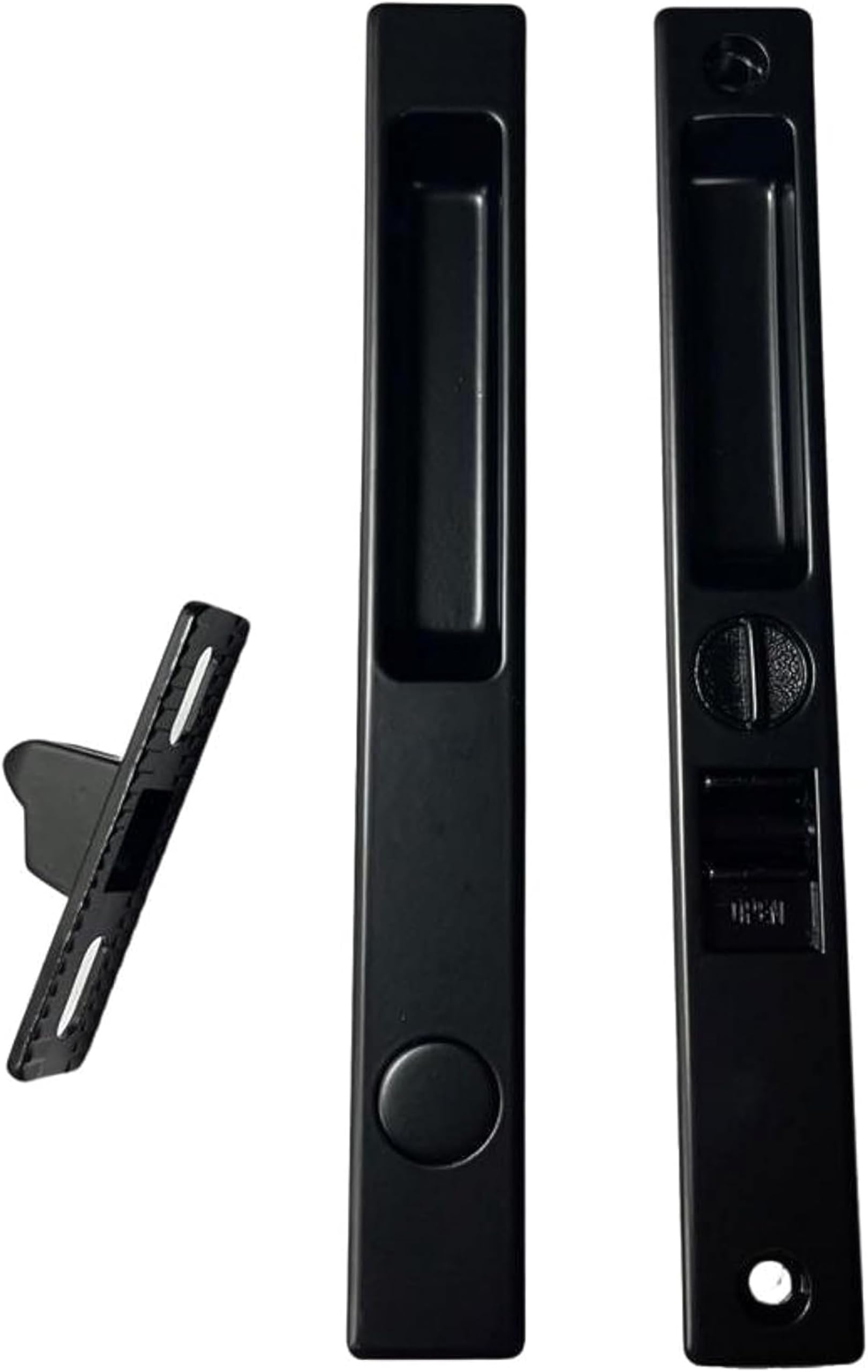 Sliding Glass Patio Door Lock Handle Set, Non-Keyed, Flush Mount, with Nite Lock,C Cam, and Keeper, White, 6-9/16