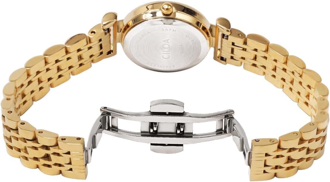 CILOA Women's Watches Gold Vintage Roman Numeral Dial Waterproof Watch for Women Luxury Small Wristwatch with Stainless Steel Leather Band - Image 3