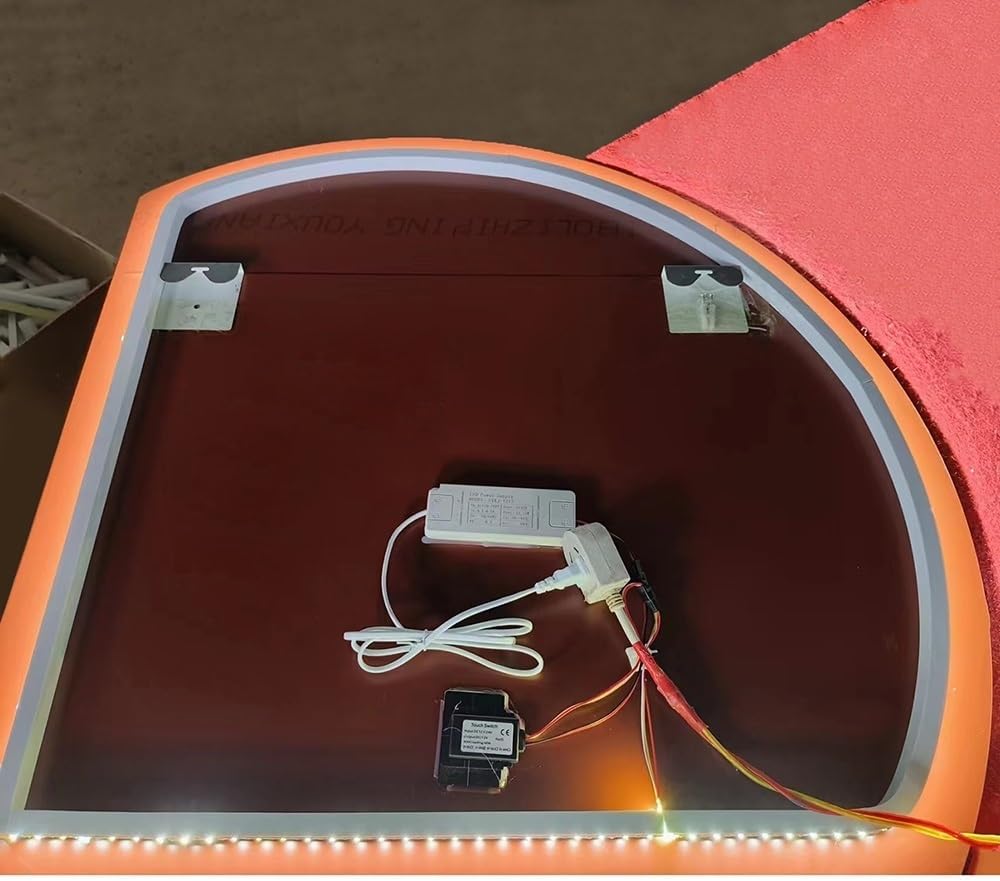 バスルームミラー HD鏡面 浴室化粧鏡色温度3000-6000K調節可能浴室ミラータッチスイッチ付きバニティミラー半円壁掛けミラーバ