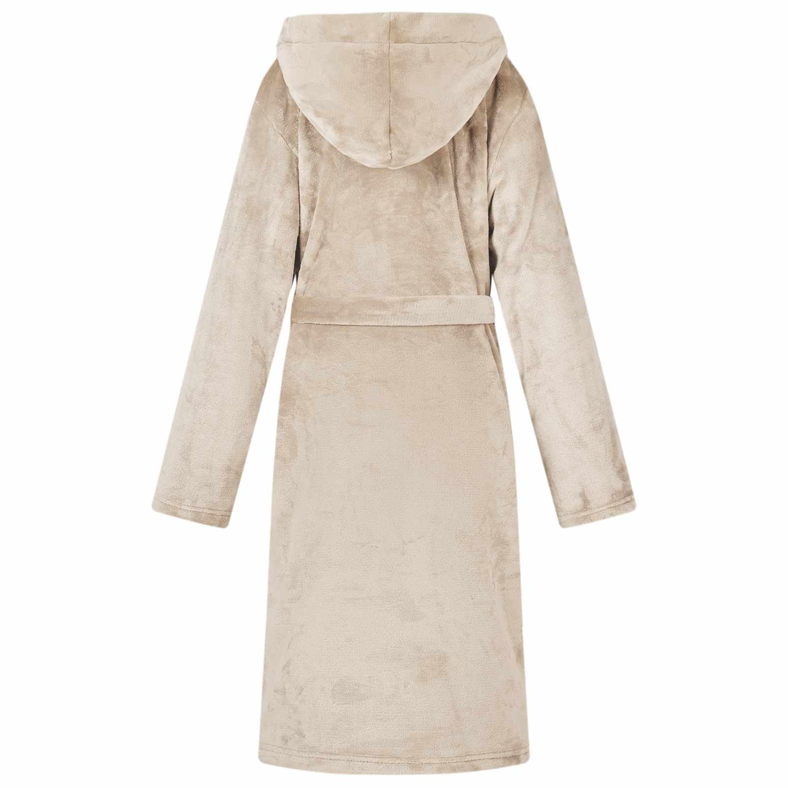 Beiger Flanell Bademantel Hoodie L für Zuhause, Loungewear, Freizeitanzug, bequem, atmungsaktiv, mit extra-warmem Kapuze, praktischen Taschen, leicht, für entspannte Abende und Reisen