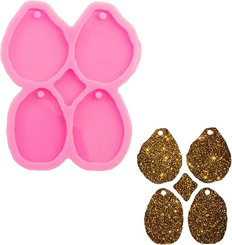 Moldes de aretes con forma de lágrima súper brillantes con bordes irregulares de resina de forma ovalada para 2 pares de aretes de tamaño pequeño,