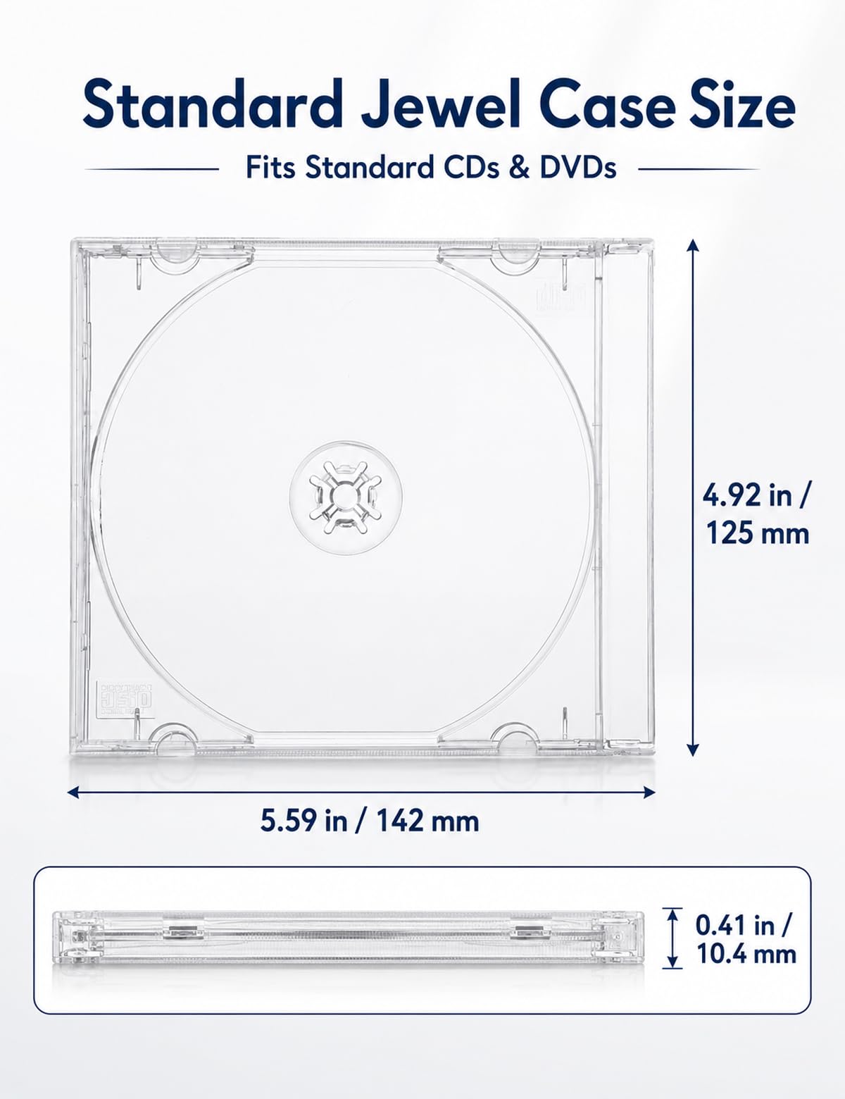 Confezione da 25 custodie vuote per CD da 10,4 mm, in plastica trasparente, per dischi singoli standard, custodie per protezione e sostituzione, custodie vuote per DVD con vassoio assemblato