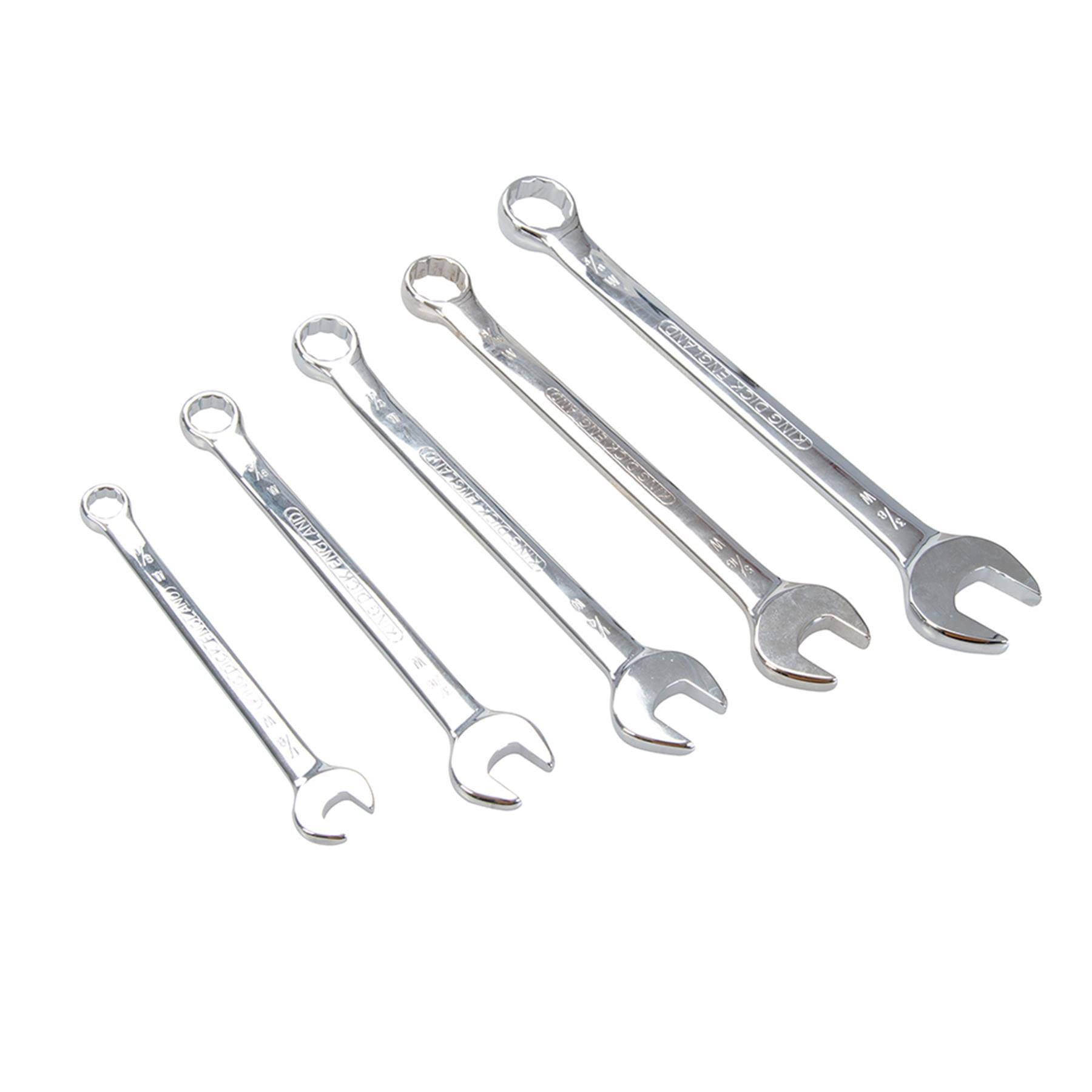 Dapetz® King Dick Whitworth zestaw kluczy płasko-oczkowych 5 szt. 1/8" - 3/8" w zestawie ze stalą chromowo-wanadową, hartowany, hartowany, matowy chromowany i dostarczany z plastikowym portfelem.