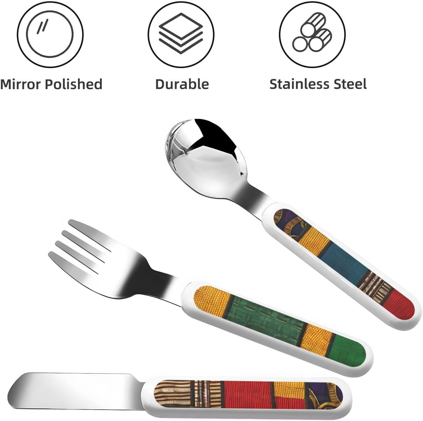 African Style Patchwork Print Stainless Knife Spoon Fork 3-Piece Set,Flatware Cutlery Set With Storage Case