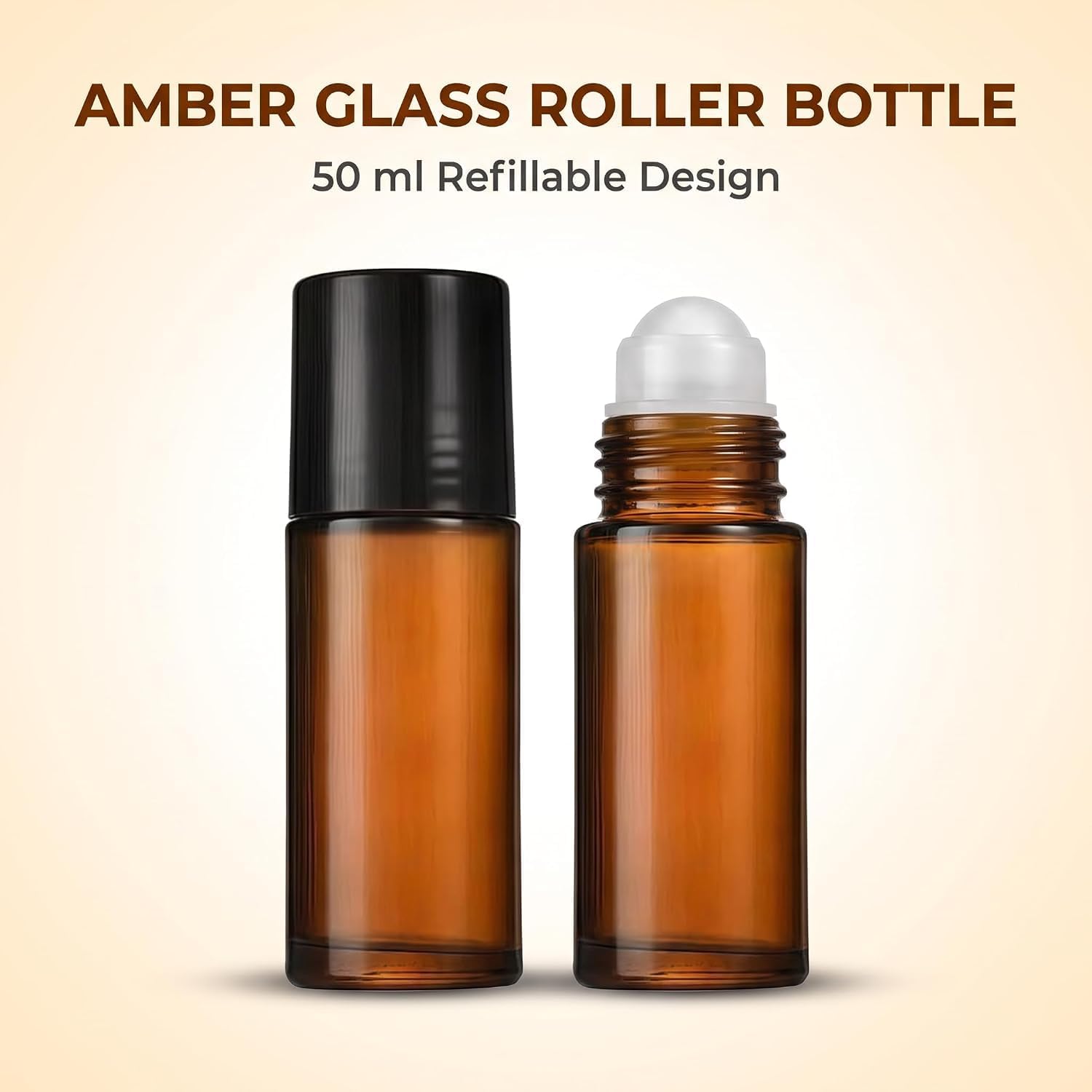 2 Pcs Brown 50ml Glass Essential Oil Roller Bottles Refillable Roll on Bottles Empty Deodorant Bottle Containers Rollerball Bottle for Fragrance, Refillable Containers Accessories