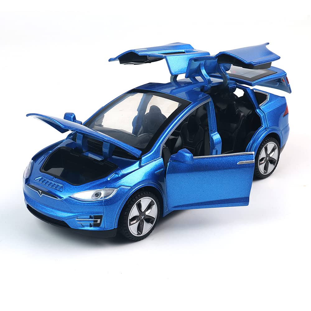 chengchuang 1:32 Scale Car Model X Alloy Diecast Pull Back Electronic Toys with Lights and Music, Mini Vehicles Toys for Kids Gift Car Lovers Collection (Model X - Pearlescent Blue)