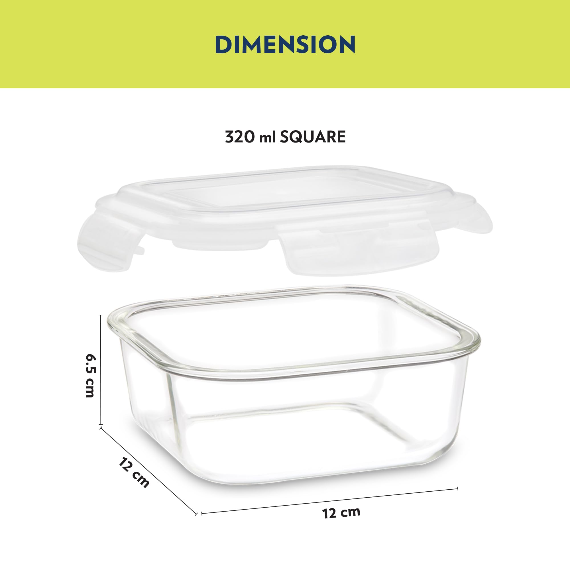 Borosil Elite Lunchbox with Bag | Set of 2 Square Container (320ml Each) | Made in India Borosilicate Glass | Microwave & Dishwasher Safe, Leakproof | Tiffin for Office/School/College | Horizontal - Image 3 thumbnail