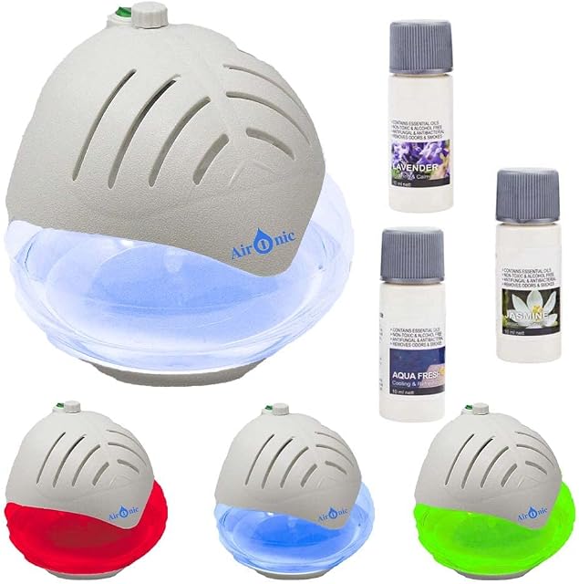 Aironic ® Air Purifier with Ioniser & Colour Changing LED Light Includes 3 x 30ml Fragrances (White)