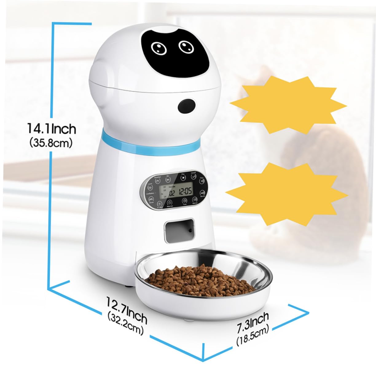 SUPVOX Comedero Automático Inteligente para Mascotas con Temporizador Digital, Acero Inoxidable 3.5l, para Gatos y Perros, Alimentación Programada En Casa y Tienda