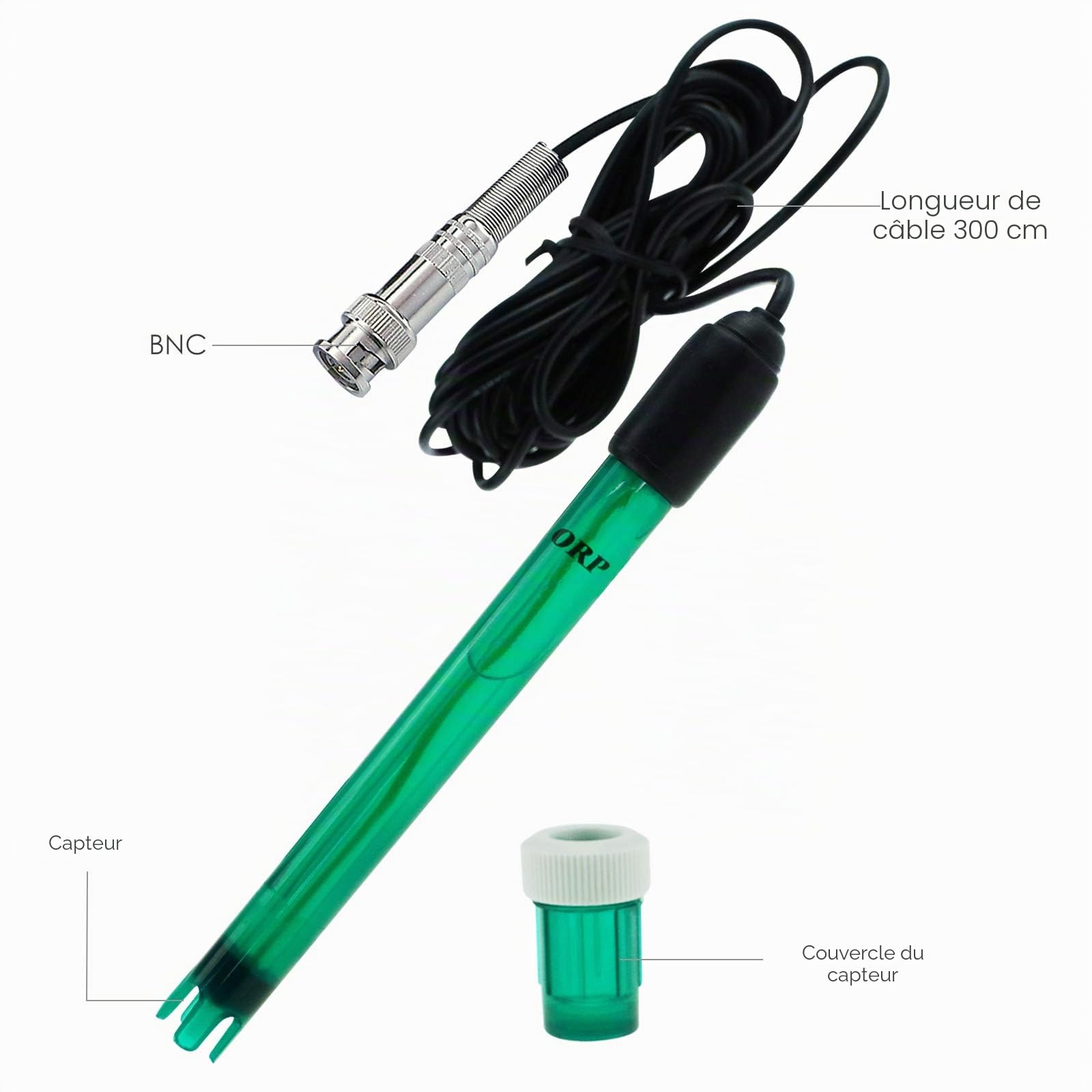 ORP Redox Electrode, Type BNC Connecteur Sonde Testeur Contrôleur de contrôle Contrôle du potentiel de réduction de l'oxydation, Câble de 14cm de long, 1.2cm de diamètre, 300cm