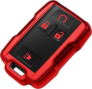 Tukellen for Chevrolet Key Fob Cover Soft TPU Full Protection Key Shell Key Case Compatible with Chevrolet Chevy Silverado Suburban Tahoe Colorado GMC Sierra Yukon Canyon 4 Buttons (Red)