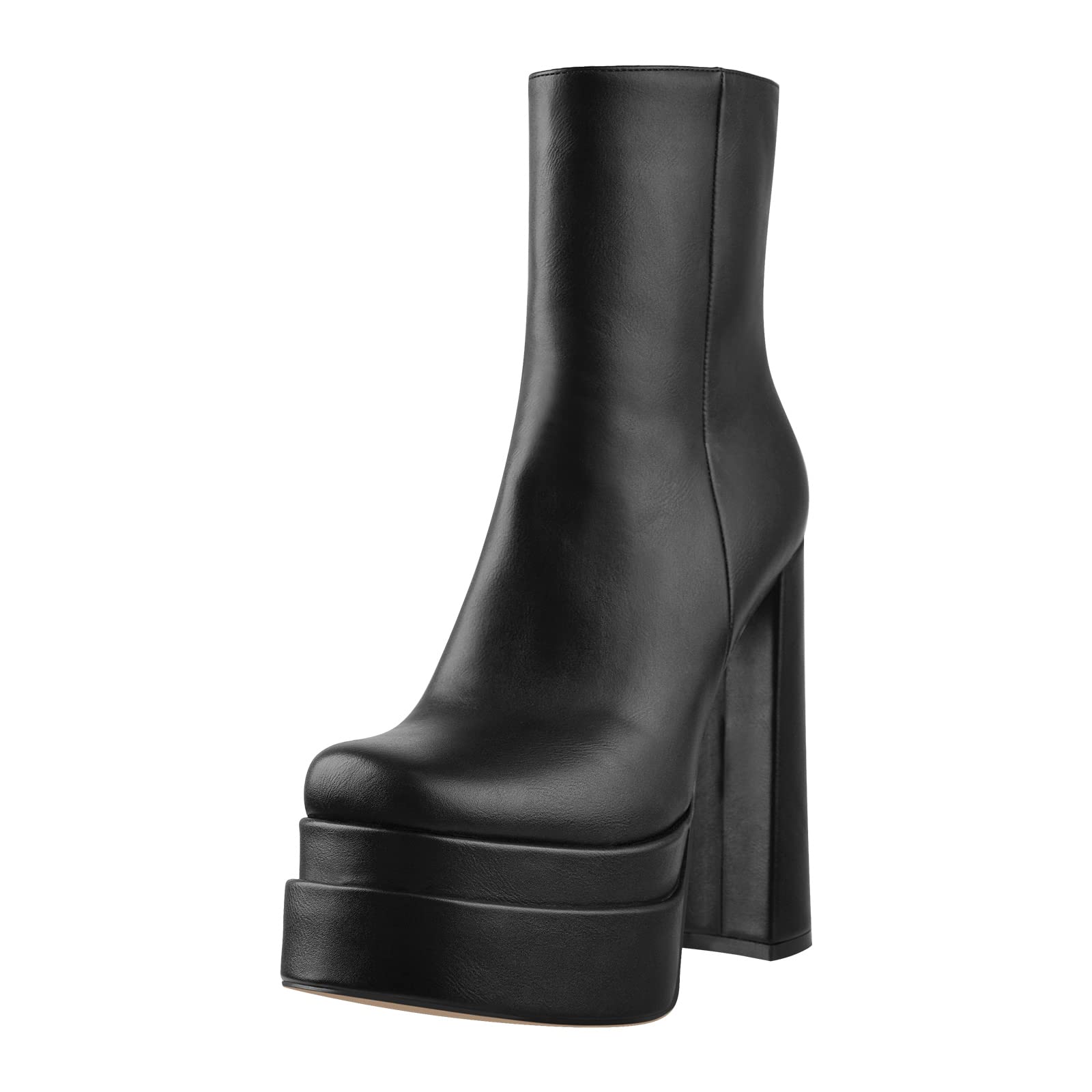 Only maker Damen Stiefeletten Plateau Blockabsatz Kurzschaft Stiefel mit Reißverschluss