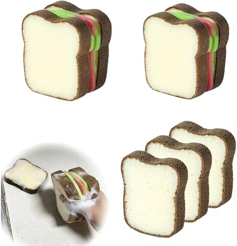 Esponjas de sándwich,Esponja de lavado en forma de tostada,Limpieza profunda creativa engrosada para limpieza de cocina ollas platos