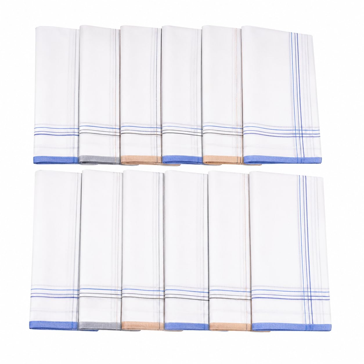 Men's Large Cotton Handkerchiefs Pack of 12 | 48 cm x 48 cm | Assorted Border Designs | 100% Cotton | Soft, Absorbent & Breathable | Design May Vary-image-29
