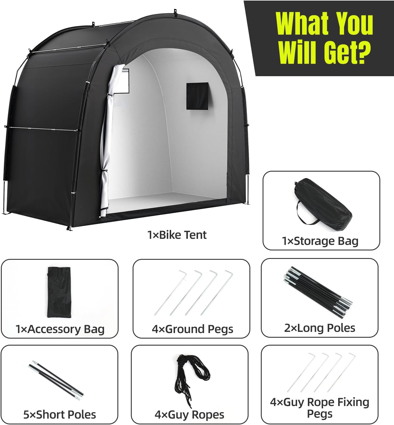 Housolution Bike Storage Tent Shed for 5 Bikes, Outdoor Portable 210D Oxford Thick PU4000 Waterproof Bike Cover with Ventilated Window, Bike Tent Fit for Bicycle, Lawn Mower, Garden Tools
