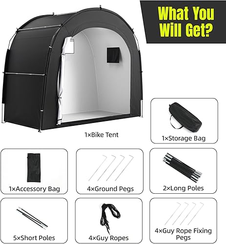 Miniatura 8 de Housolution Cobertizo de almacenamiento de bicicletas para 5 bicicletas, al aire libre, portátil, 210D, Oxford, gruesa, PU4000, cubierta impermeable