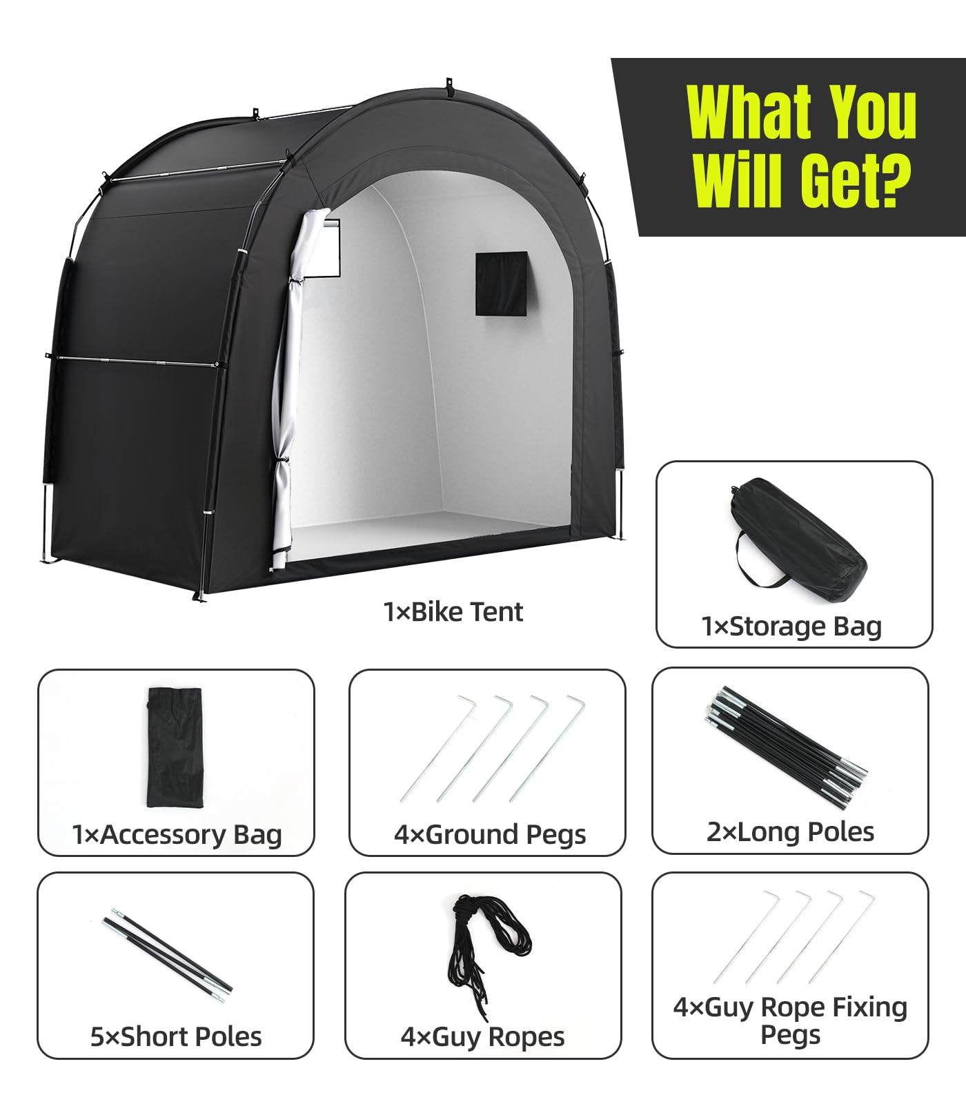 Housolution Tenda Di Stoccaggio per 5 Biciclette con Finestra Ventilata | Copertura Portatile all'Aperto 210D Oxford Spessa PU4000 Impermeabile, Adatta per Biciclette, Tosaerba, Attrezzi da Giardino