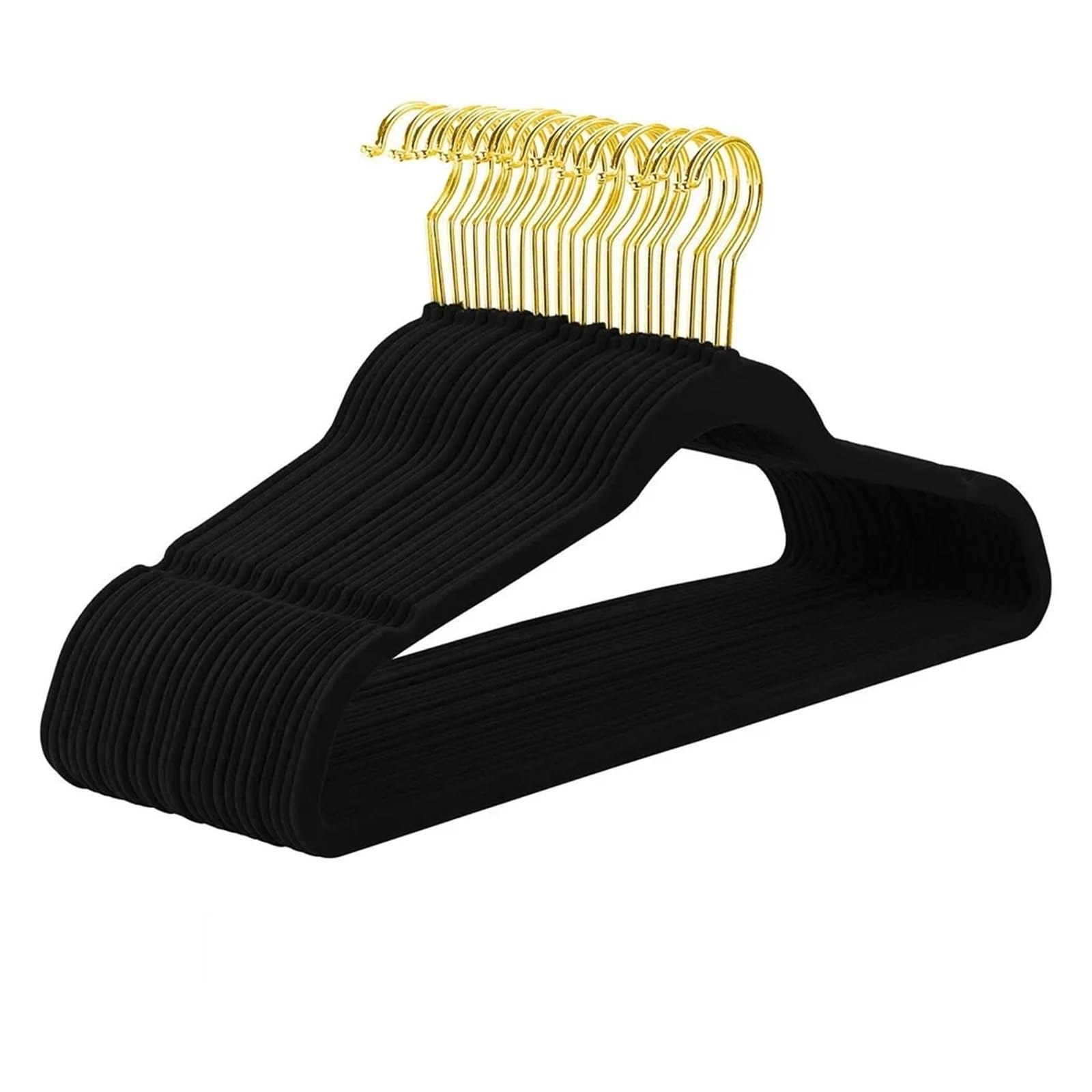 KFGISD, 45CM Flocking Hanger Plastic Non-slip Hanger Velvet Magic Hanger Clothing Store Coat Without Trace ，Hangers(Blackgold Hook)