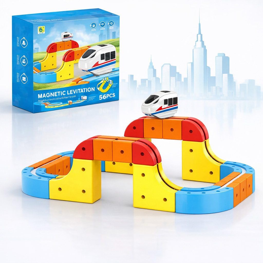 Flexible 3D Rennbahn mit Kurven, Steigungen & Loopings, motorisiertes Fahrzeug, modulares magnetisches Stecksystem, kreatives Bauspiel für Kinder, 56/80/150 Teile Set (150)