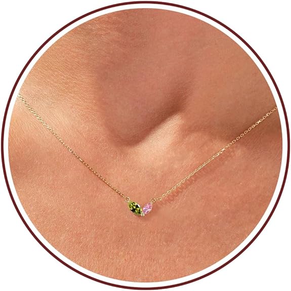 Birthstone Necklace for Women Dainty Gold Necklace with 2 Birthstone Christmas Stocking Stuffers Teen Girl Gifts Trendy Stuff Birthday Gift Moms 2025 Graduation Gift Adjustable Anniversary Jewelry for Daughter Girlfriend Friend