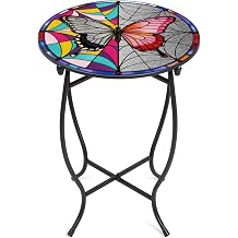 Outdoor Side Table, Weather Resistant Indoor Outdoor Small Round Table | Black Metal Side Table for Livingroom Patio Balcony Yard Porch Garden, 14 Diameter and 17 H Patio Accent Table Plant Stand
