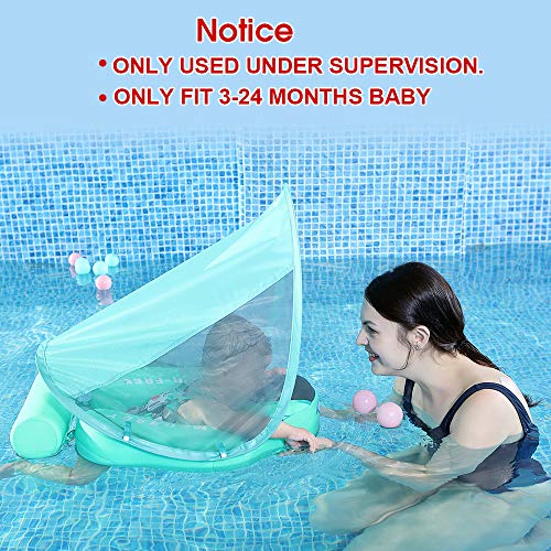 Preself 2020 Newest Baby Safety Solid Float with Stabilizer & UPF 50+ UV Sun Protection Canopy, Mambobaby Non-Inflatable Swim Ring, Infant Swimming Trainer
