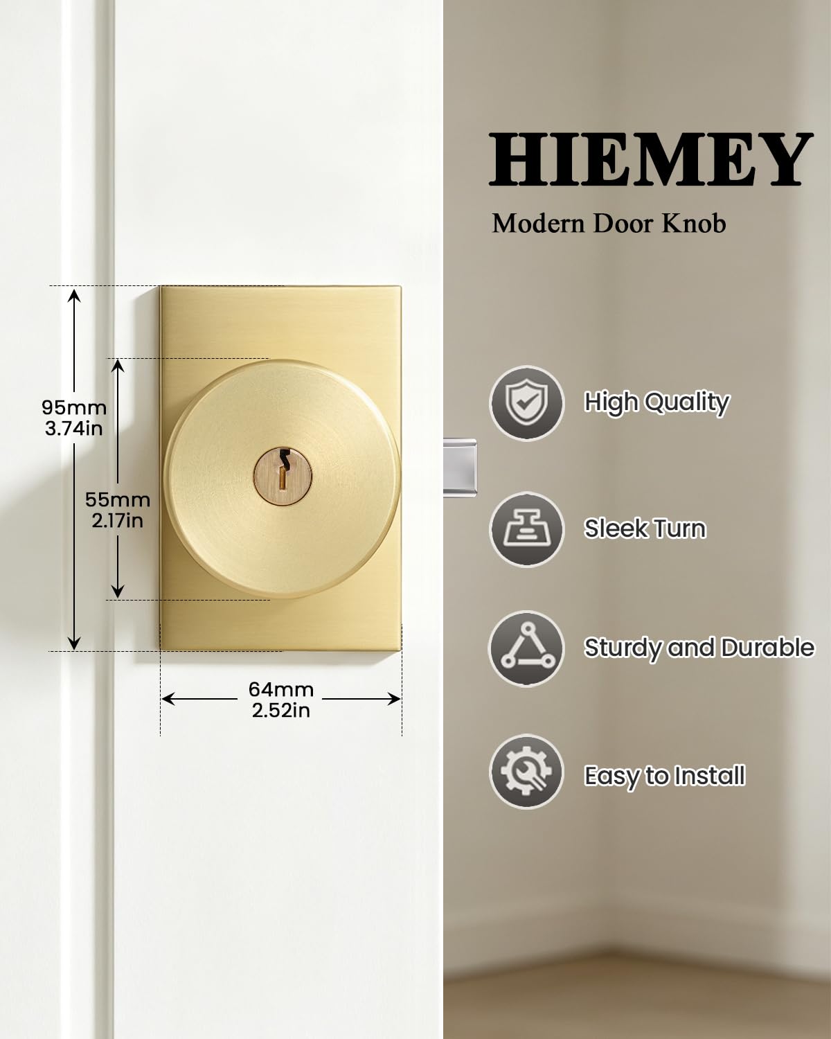 Brushed Gold Door Knobs with Lock & Key - FREE SHIPPING -4
