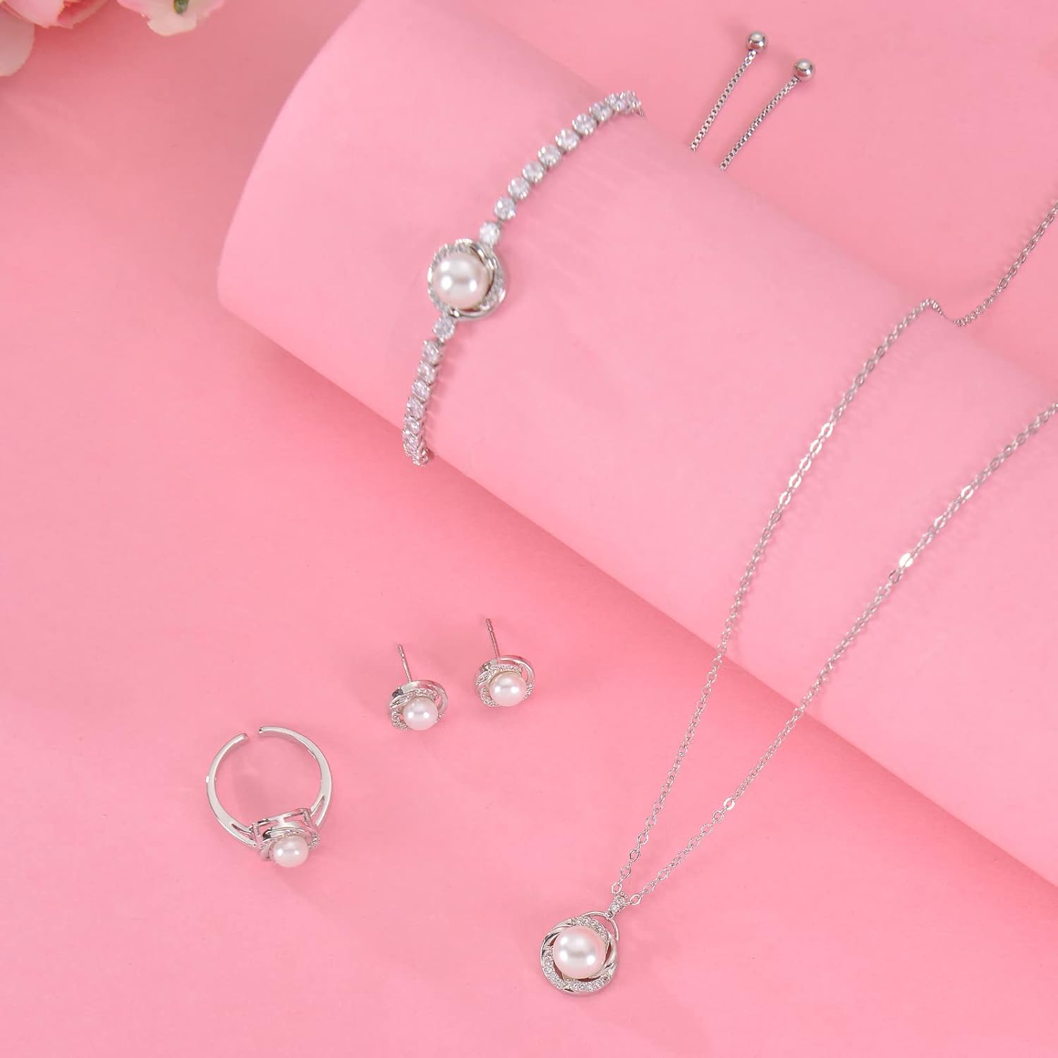 DHQH 4PCS Wedding Jewelry for Bridesmaid Cubic Zirconia Teardrop Necklace Earrings Bracelet Ring Set Bridesmaid Jewelry Set for Women Party Jewelrys Gift