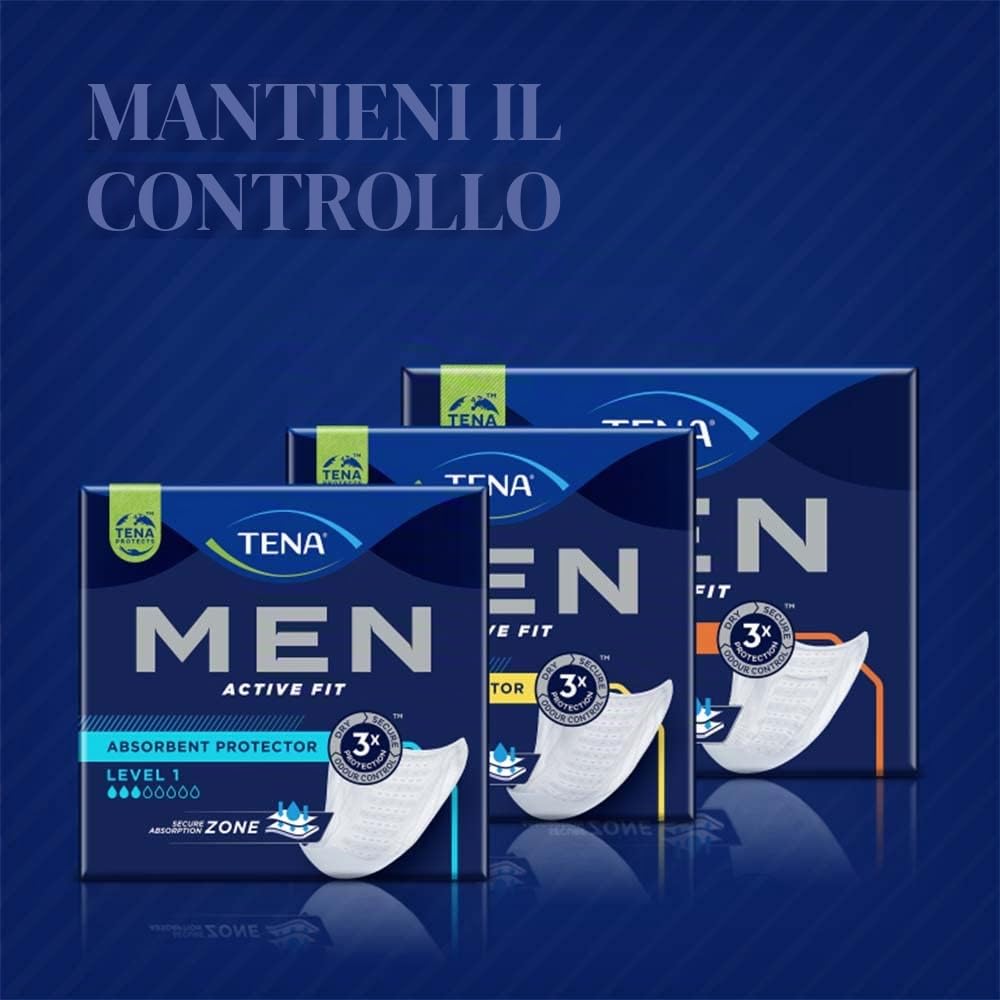 Assorbente di protezione per incontinenza maschile Tena Men - Livello 3 - Cartone da 16x6