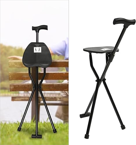 Miniatura 6 de Bastón plegable con asiento de 35.4 pulgadas de alto y soporta hasta 220 libras, bastón para caminar, silla de caña adecuada para ancianos, fácil de