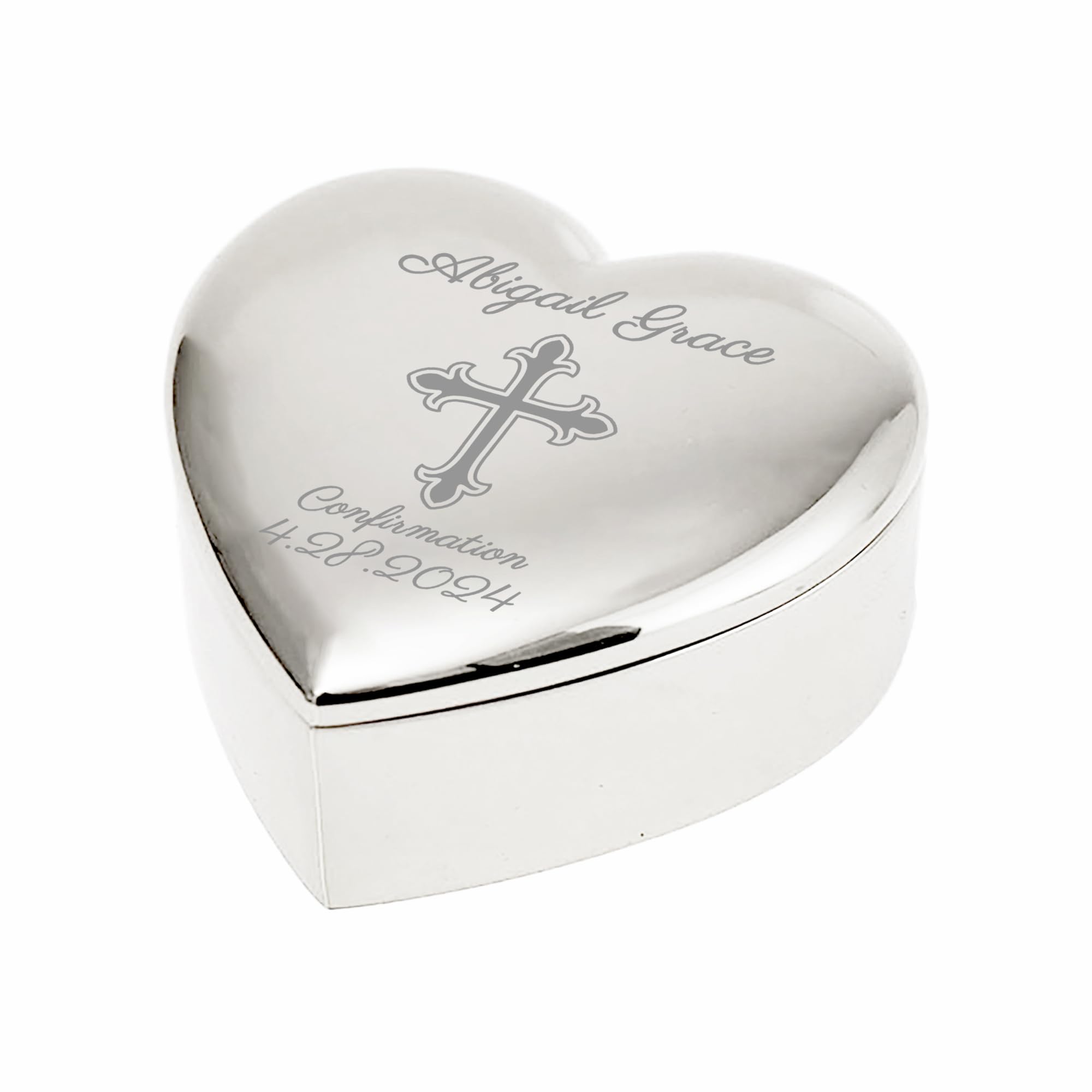 Cooayyaooc Confirmation Gift for Girls Personalized Heart Jewelry Keepsake Box Custom Cross Name Date, Customized Small Trinket Box for Confirmation Keepsake, Design 1 - Silver
