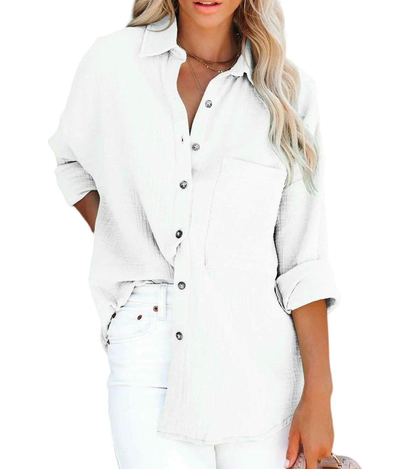 Chemise Femme,Chemise Oversize pour Femme, Style décontracté élégant, col Rabattu uni, Blouse Ample à Manches Longues
