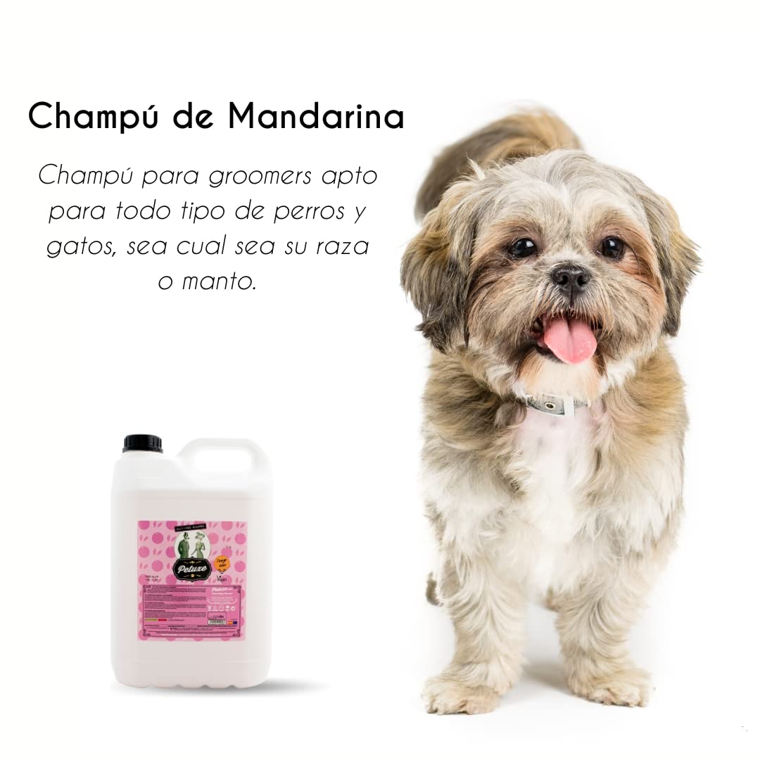 Petuxe Champú Vegano para Mascotas sin Sal Mandarina. para Manos irritadas. Perros y Gatos.Todas Las Razas. Uso Profesional Peluquero canino - 5000 ml