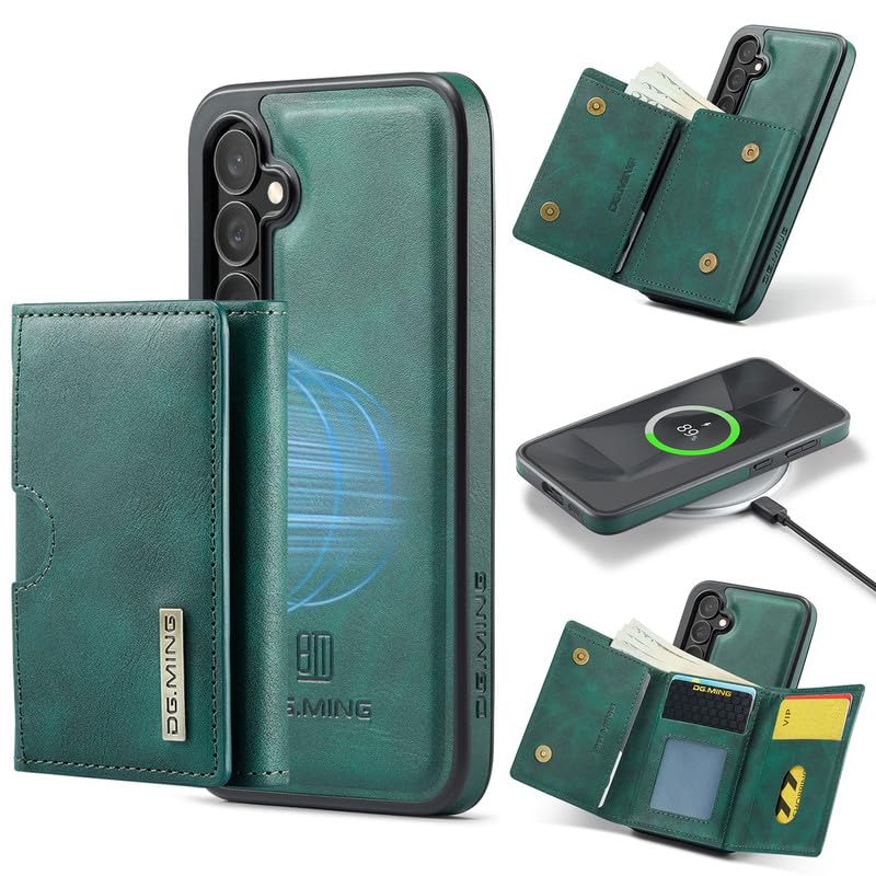 Housse en cuir premium Samsung S25 magnétique antichoc verte
