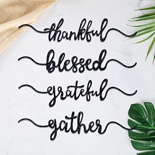 Aukolass Glitter Thanksgiving Plate Cards, Thanksgiving Table Decorations Grateful Thankful Blessed Gather Place Card Plate Decors for Home Party (Black 16)