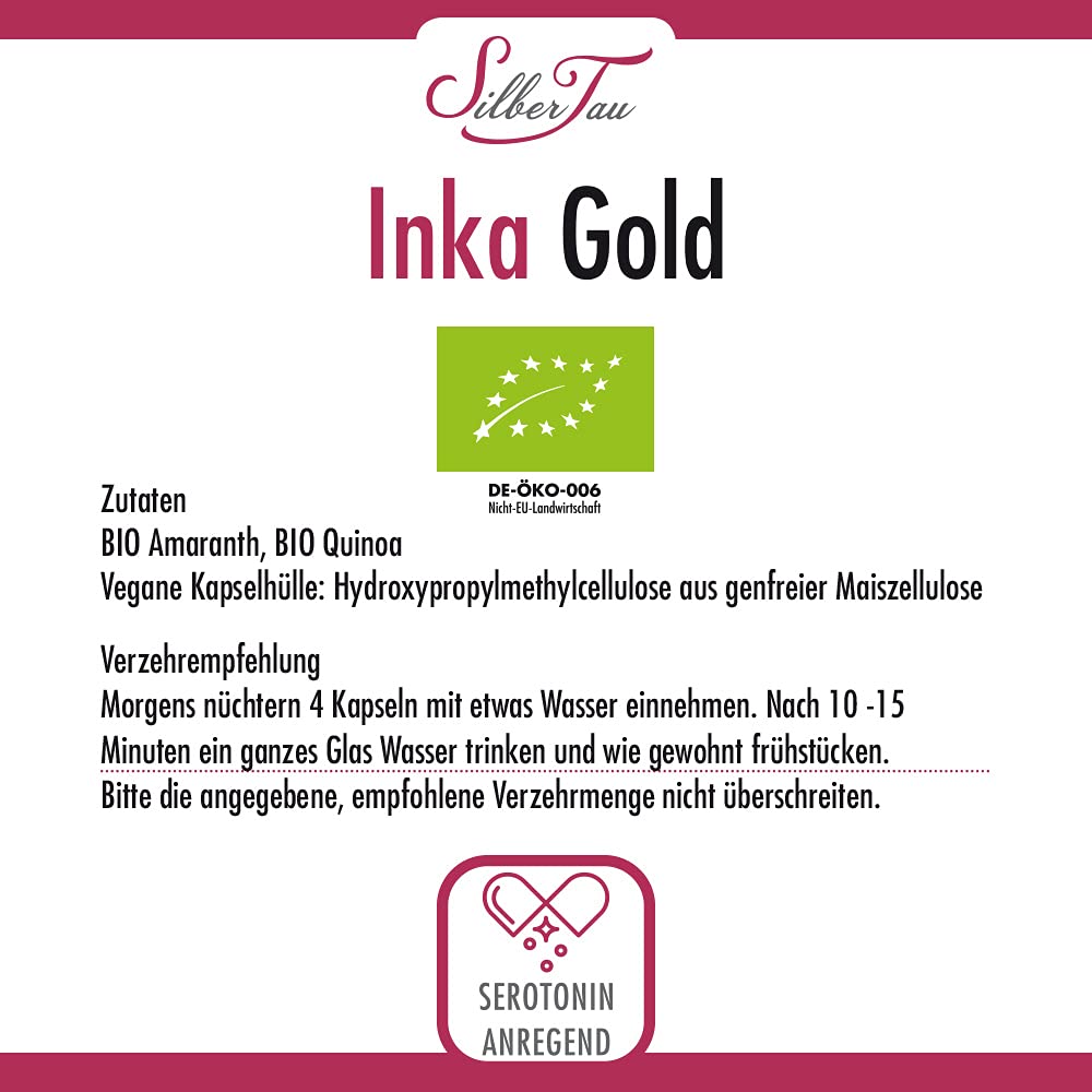 Inka Gold – 3 x 240 BIO Kapseln mit Amaranth & Quinoa – 100 % pflanzlich – roh & naturrein – glutenfrei & vegan – ohne Zusatzstoffe – DE-ÖKO-006 zertifiziert