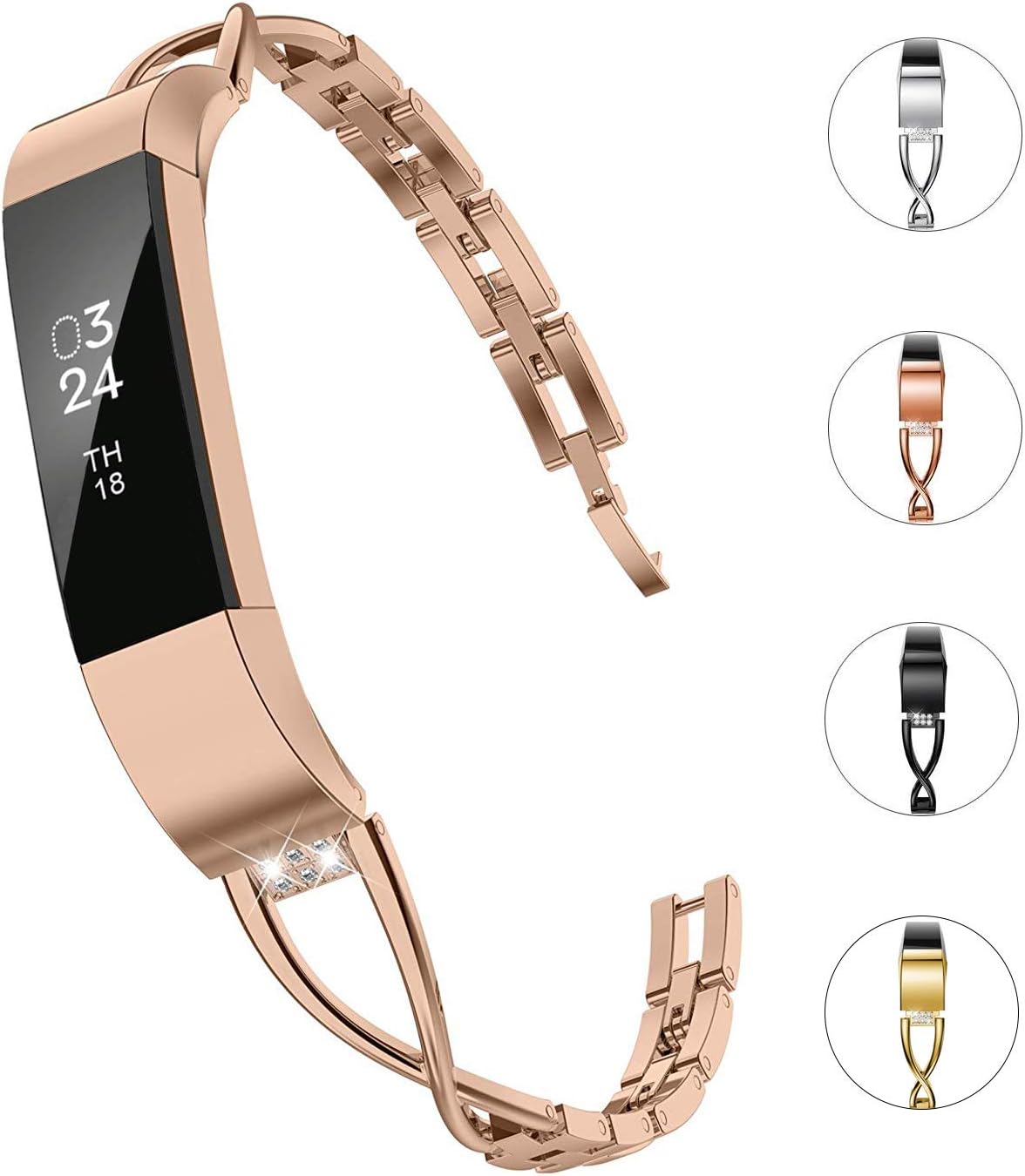 WUQID Bands Compatible Alta Bands Small Silver Rose Gold Alta hr Women Metal Replacement Bands Accessories Straps Bracelet Bangle Wrist Bands (Rose Gold)