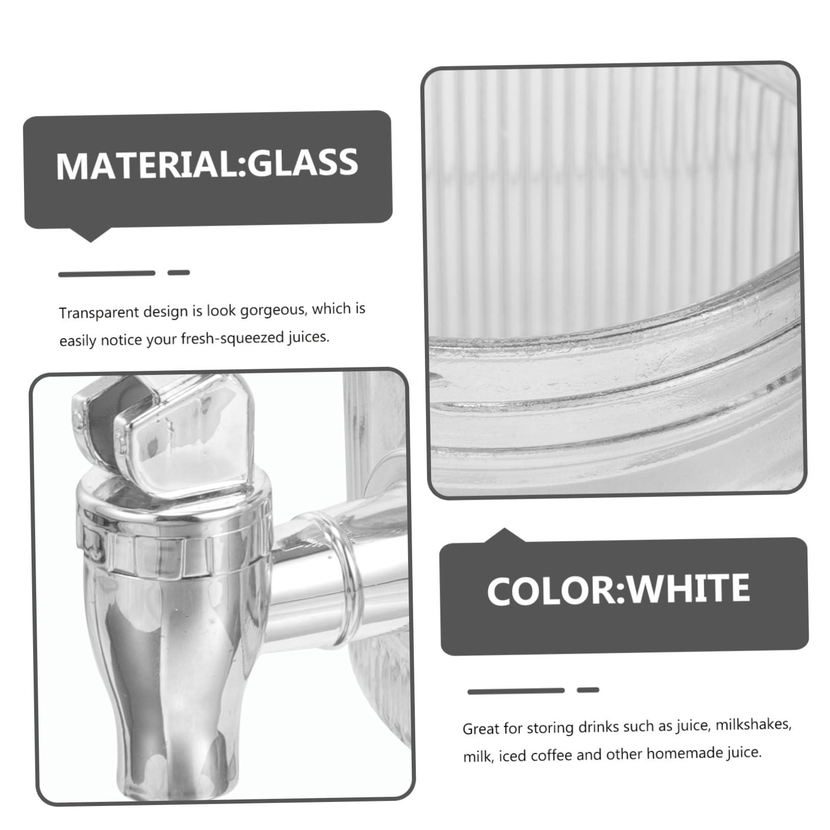 Dispensador de Bebidas 2, 8 L con Grifo de Vidrio Blanco