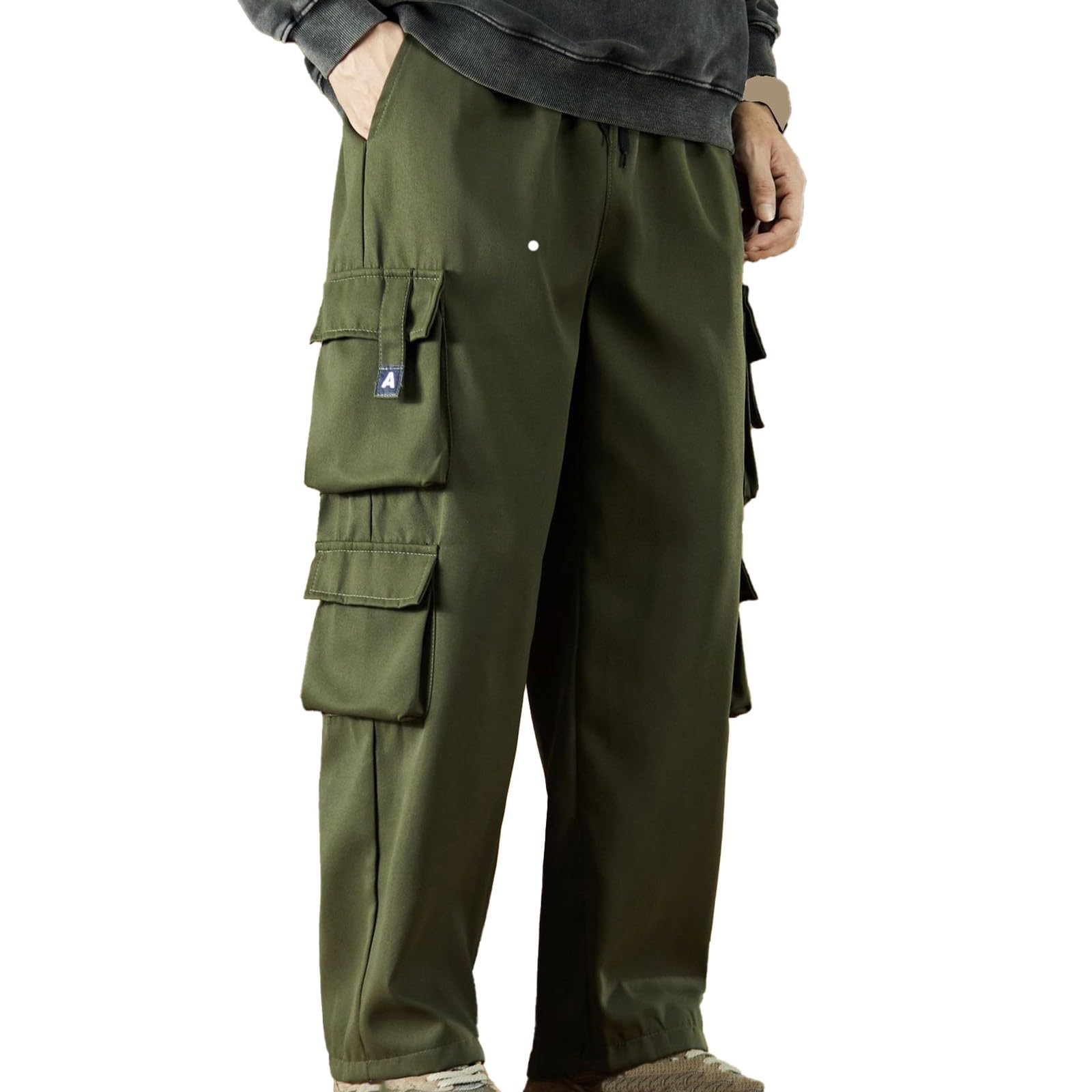 Mens Cargo Casual Joggers Athletic Pants Baggy Loose Straight Sweatpants Outdoor Fitness Trouser Multiple Pockets Green
