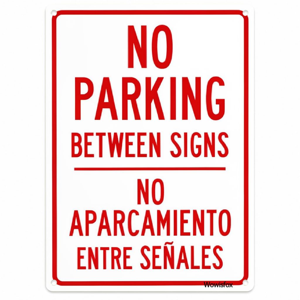 Spanish Bilingual No Parking Between Signs Sign, 8 x 12 Inch Aluminum