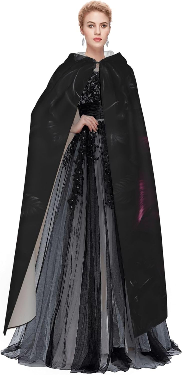 gothic Rose print Halloween Hooded Robe Cloak for Adult Men Women Wizard Vampire Knight Fancy Cape Costume