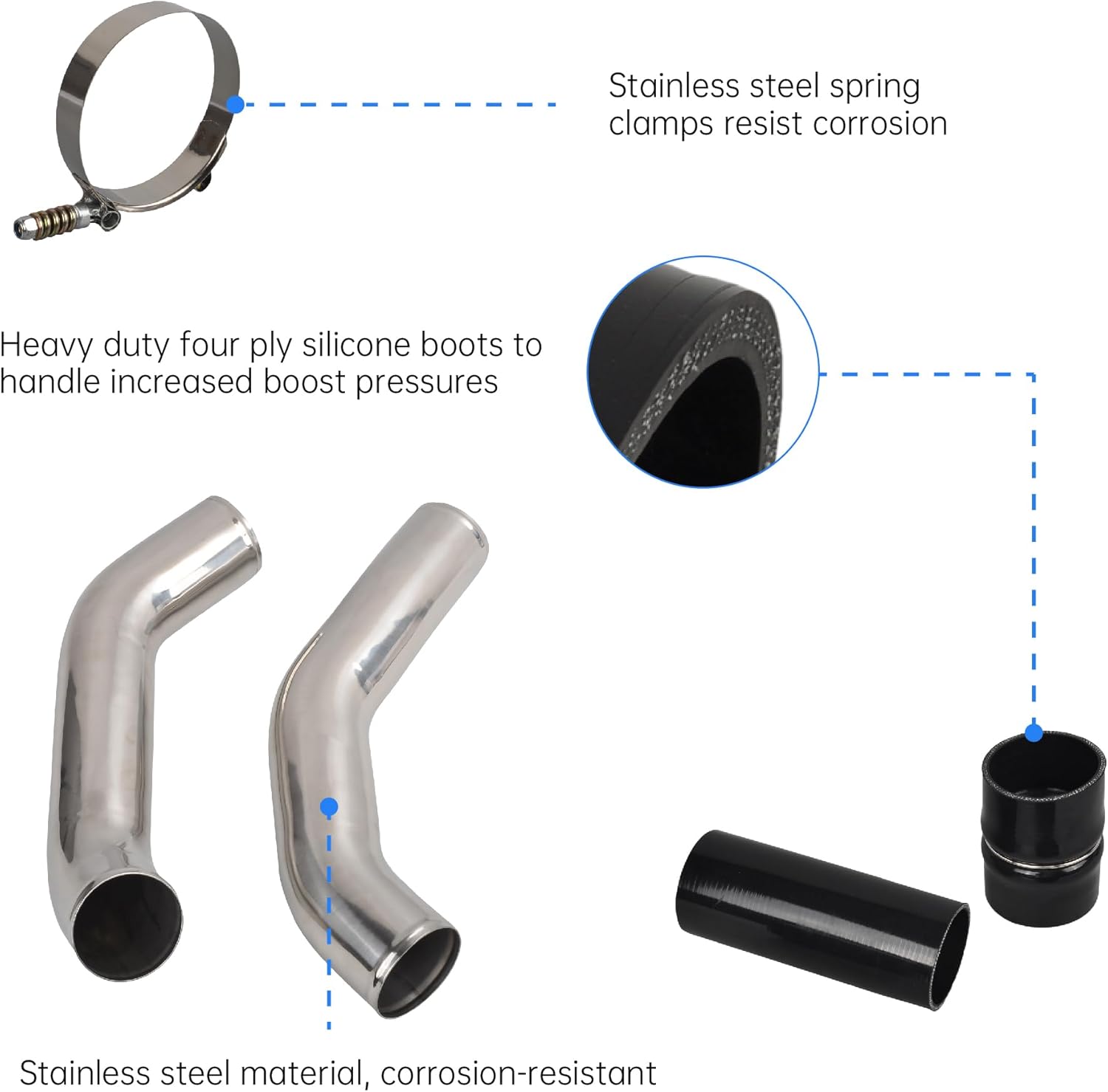 3.5’’ Stainless Steel intercooler pipe boot kit Compatible with 13-18 Dodge Ram 6.7 6.7L Cummins Diesel - Silver