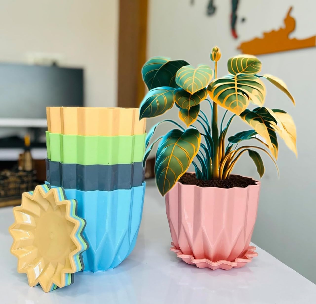 Kiddy Flower Pots with Tray for Home & Decoration Planters, Terrace, Garden Plant Container Set (Pack of 5, Plastic) (B0DFHJ2X2J) Amazon Price History, Amazon Price Tracker