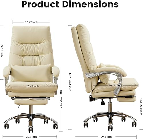 Miniatura 2 de Silla de oficina con reposapiés, respaldo alto 155 reclinable, silla de escritorio giratoria ejecutiva de cuero para computadora con ruedas (beige)