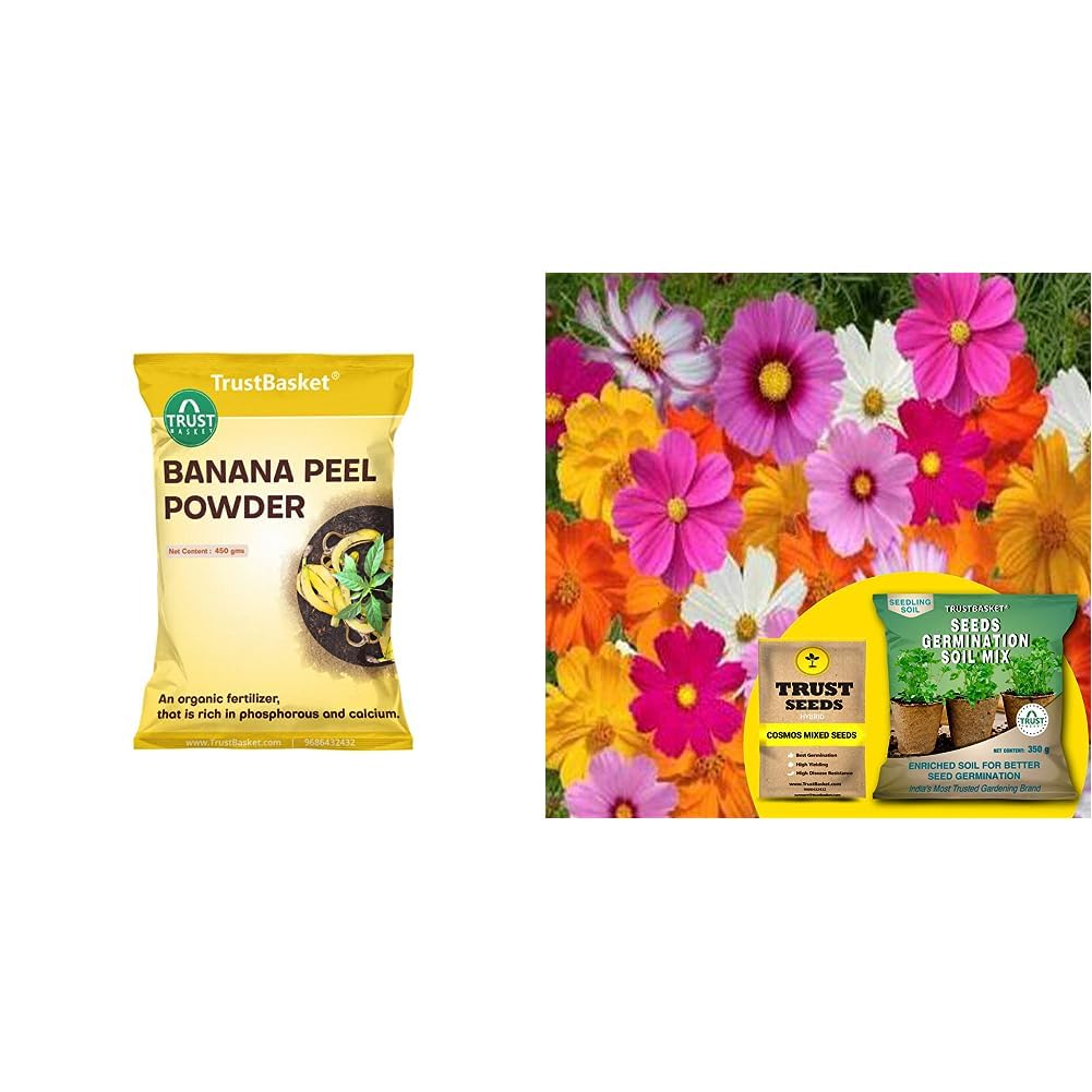 TrustBasket Banana Peel Powder Organic Fertilizer for Plants (450 Grams) - Pack of 1 & TrustBasket Cosmos Mixed (Hybrid) Seeds With Free Germination Potting Soil Mix (B0CCTZTRMT) Amazon Price History, Amazon Price Tracker