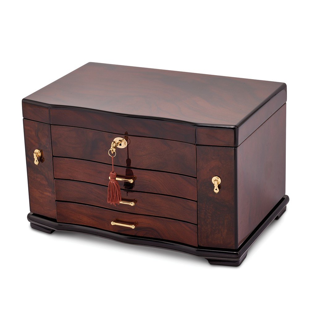 Walnut Burl Inlay 3 Drawer with Swing-Out Sides Jewelry Box