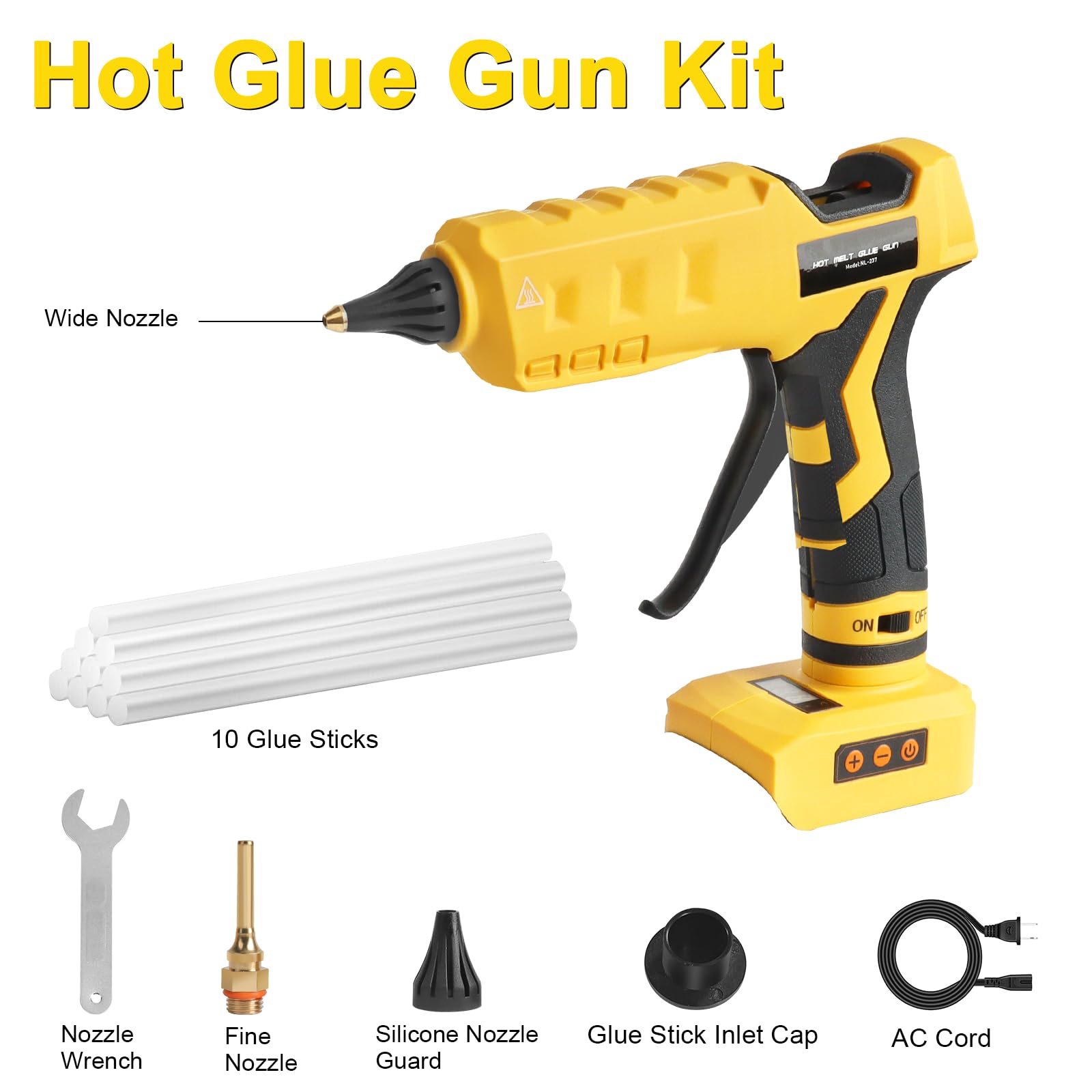Pistola de pegamento caliente 2 en 1 inalámbrica y con cable compatible con batería Dewalt de 20 V, temperatura LED digital de 100 W, pistola de pegamento ajustable antigoteo de tamaño completo con 1